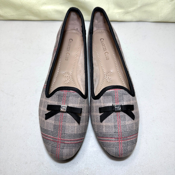 Charter Club Kimii Deconstructed Loafers Natural Beige/Black Plaid Womens 6M NWB - Picture 3 of 11